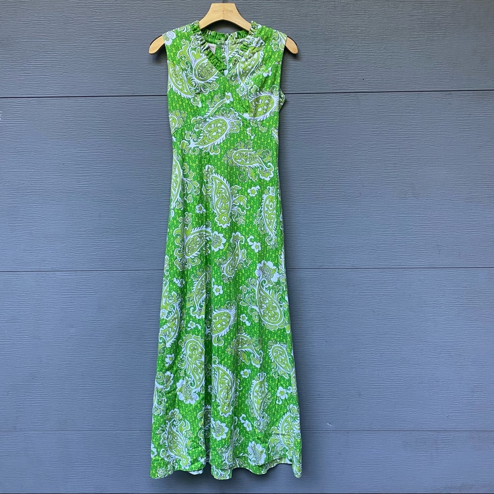 Vintage 60s Royal Hawaiian v-neck green maxi dress